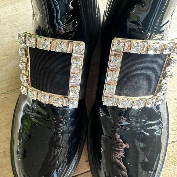 STUNNING ROGER VIVIER LUXURY BLACK PATENT LEATHER CHELSEA BOOTS - SIZE: 39 - Picture 6 of 8